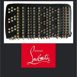 Christian Louboutin PANNETTONE Stud ZIP LONG WALLET BLACK RED SOLE GOLD SILVER